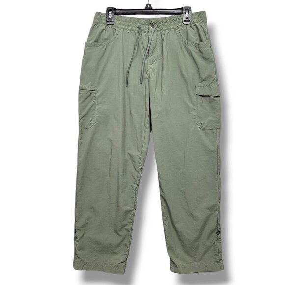 Columbia Windbreaker Cargo Pants Womens Large Cropped Hiking Green - Picture 1 of 12